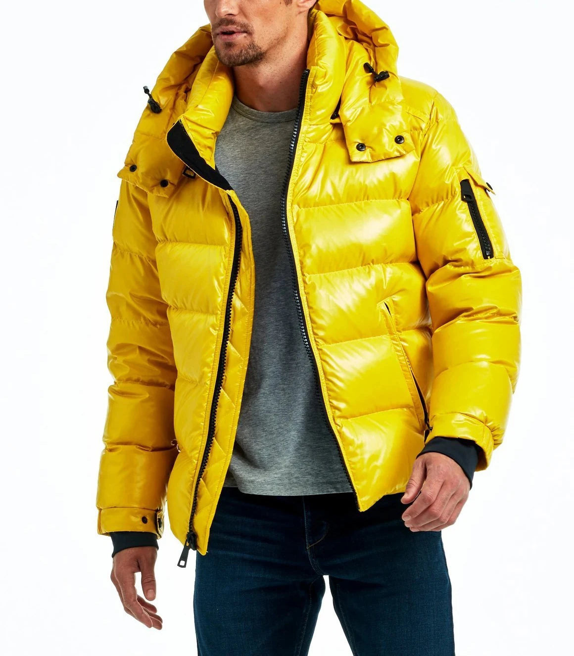 Custom Bubble Coats Logo Manufacturer Winter OEM Shiny Trendy Warm Windproof Men Hooded Puffer Jacket