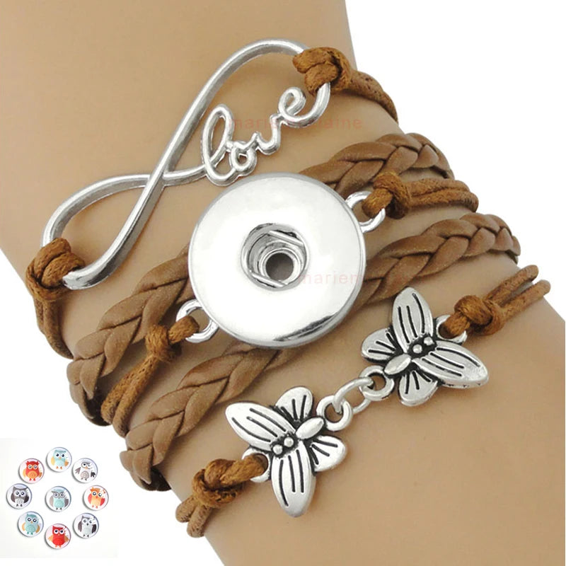 DIY 18mm Chunks Snap Button Hope Skate Dog Paw Basketball Heart Love Soccer Hockey Tennis Dance Football Bracelet