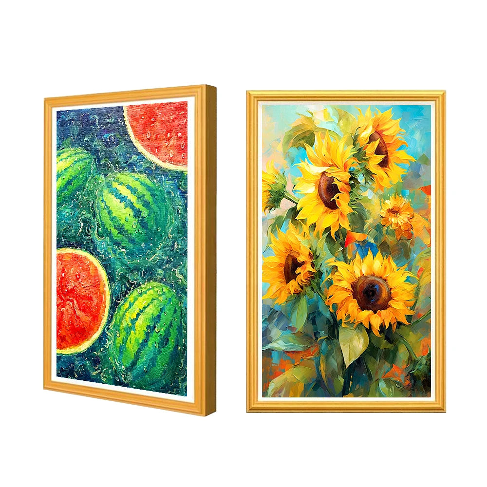 Restaurant Bar Hotel Salon Decoration Stylish 32 Inch Wood Frame Advertising Art Painting Photo Display LCD Touch Screen Player