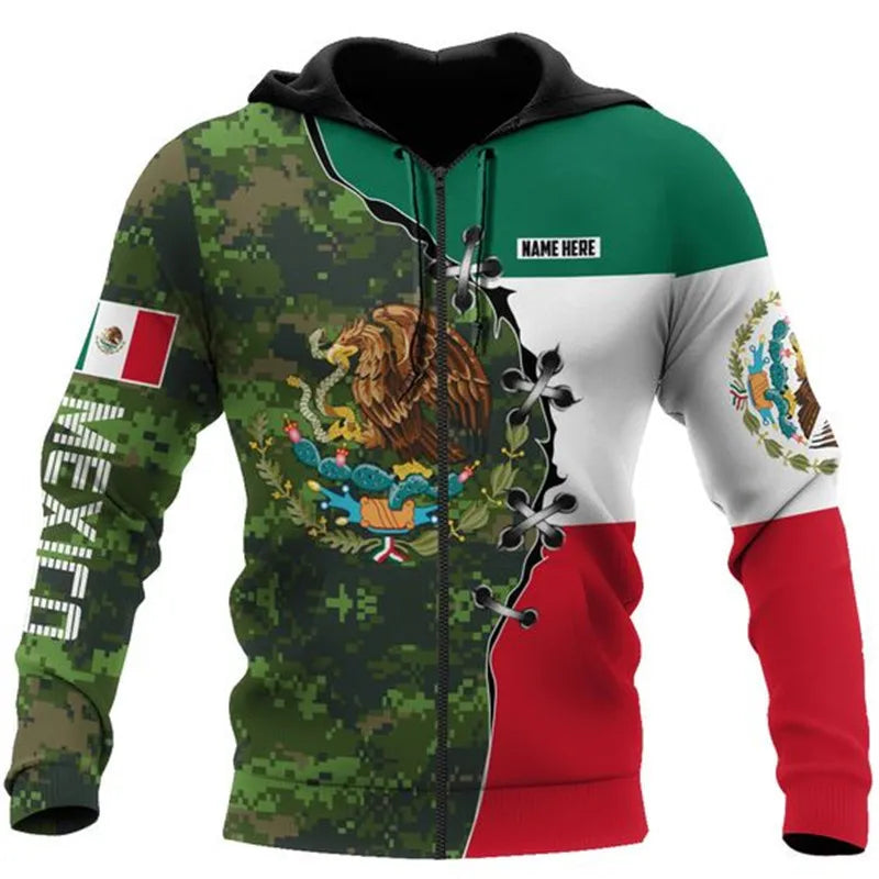 Fitspi3d Digital Printing Zipper Sweater Flag of Mexico Animal  Printing Custom Unisex Couples Wear Hoodie Sweatshirt