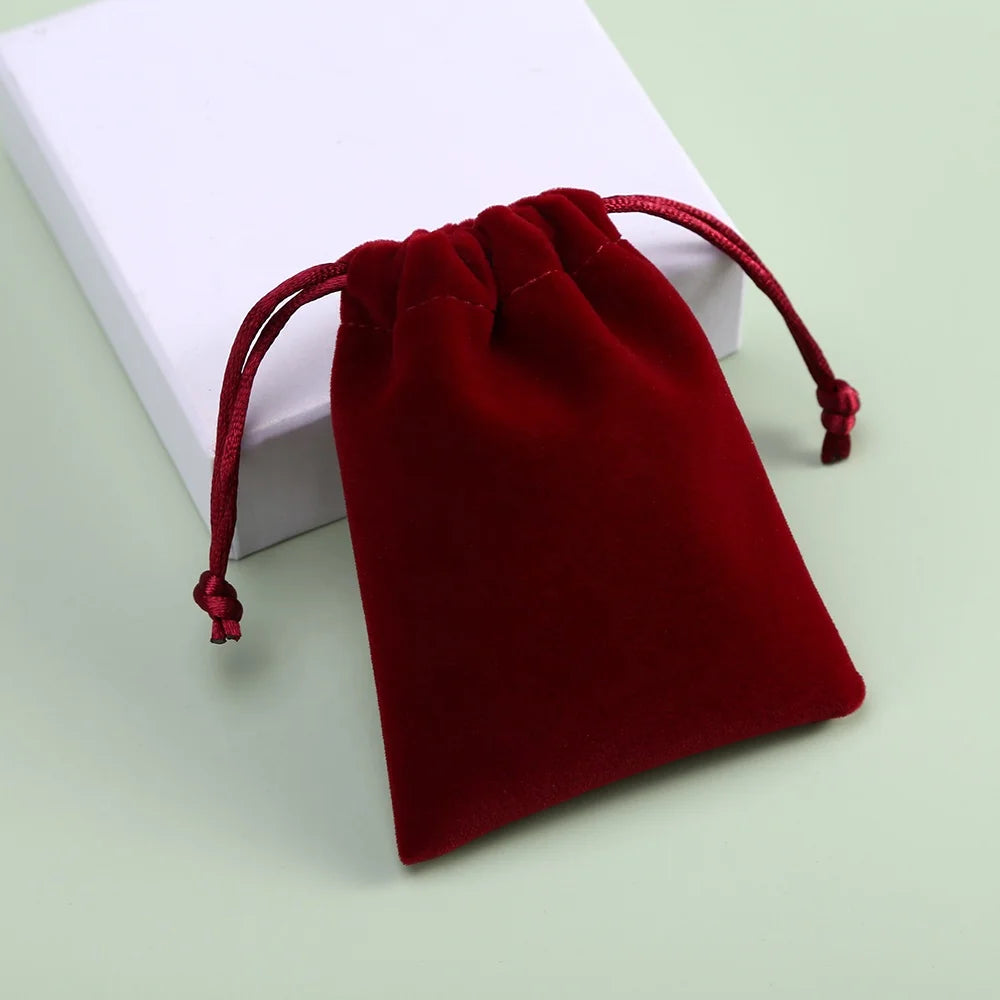 Wholesale 9x12cm Soft Burgundy Red Flannel Velvet Pouch Drawstring Gift Packaging Plush Jewelry Container