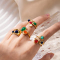 Trendy Vintage Geometric Stainless Steel 18k Gold Plated Rings Lapis Natural Stone Opening Ring for Women Wedding Jewelry