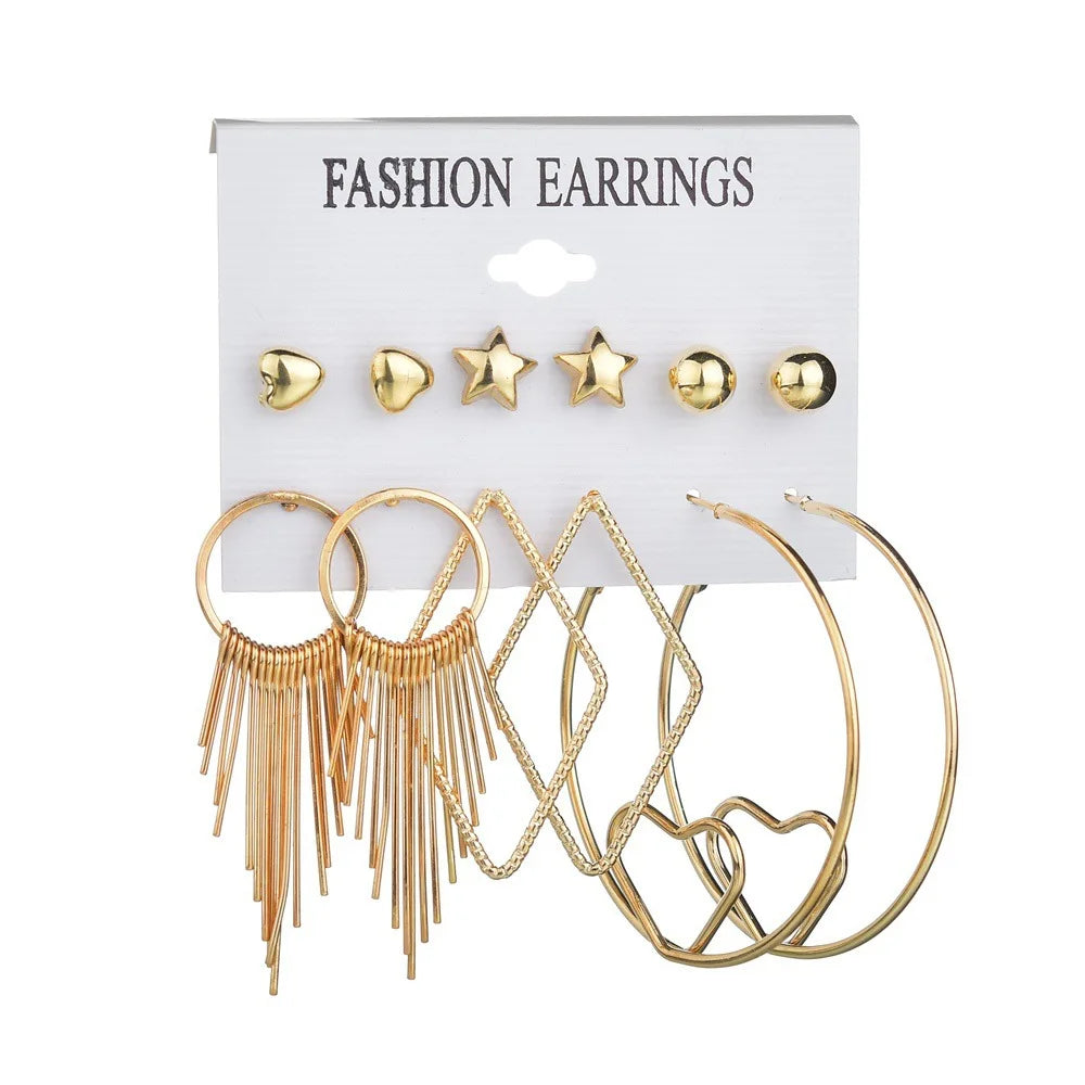 Trendy 6pcs/Set Mix Designs Stud Drop Hoop Earring Set For Women Mixed Shapes Girls Trendy Jewelry Wholesale