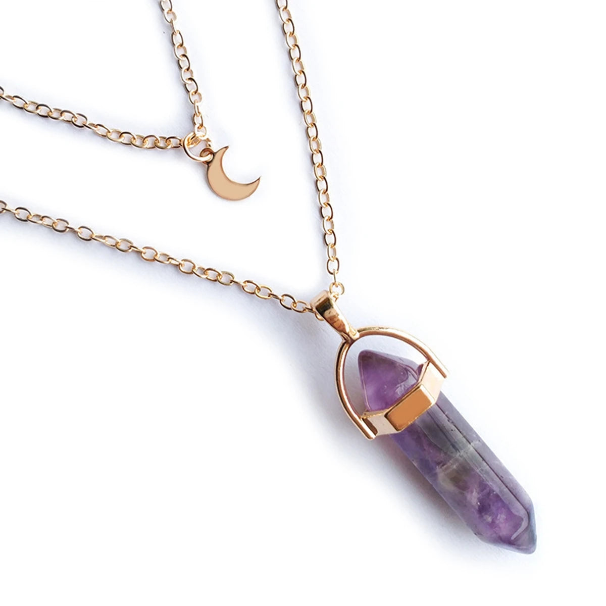 Star Moon Choker Hexagon Pendant Gemstone Necklace Layered Crystal Healing Stone Wholesale Natural for Women Brass Gold Chain