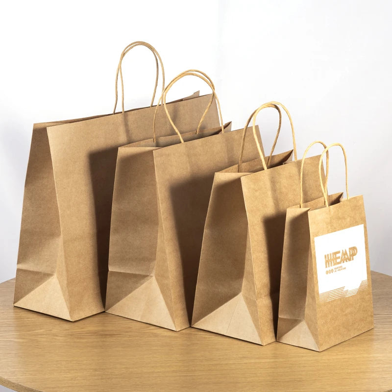 Custom Eco-Friendly Kraft Paper Handle Tote Bags with Flexo Printing for Clothing Fashion Shopping Gift Underwear Packaging