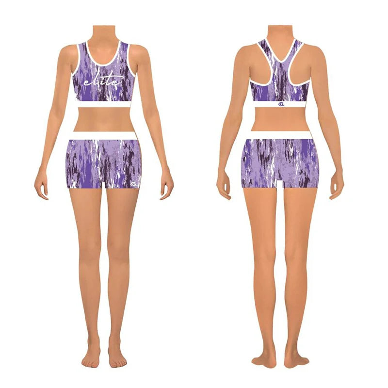 Kids Size Practice Clothes Team Bra Short Set Custom Warm up Purple Print Girls Active Tops