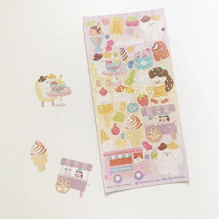 Custom Korean Deco Thick  Holographic Glitter Polcos Holo Stickers Eco Friendly Sticker Sheet