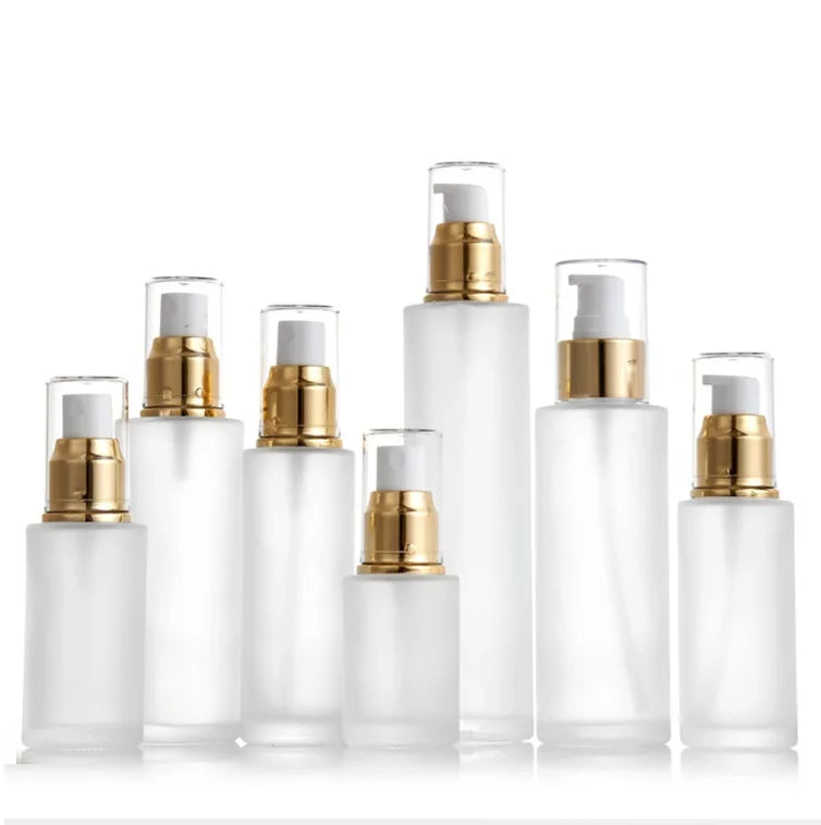 OEM Customized Brand Printing Frost Matte Face Serum Eye Cream Cosmetics Packaging Lotion Pump Sprayer Guangdong Glass Bottles