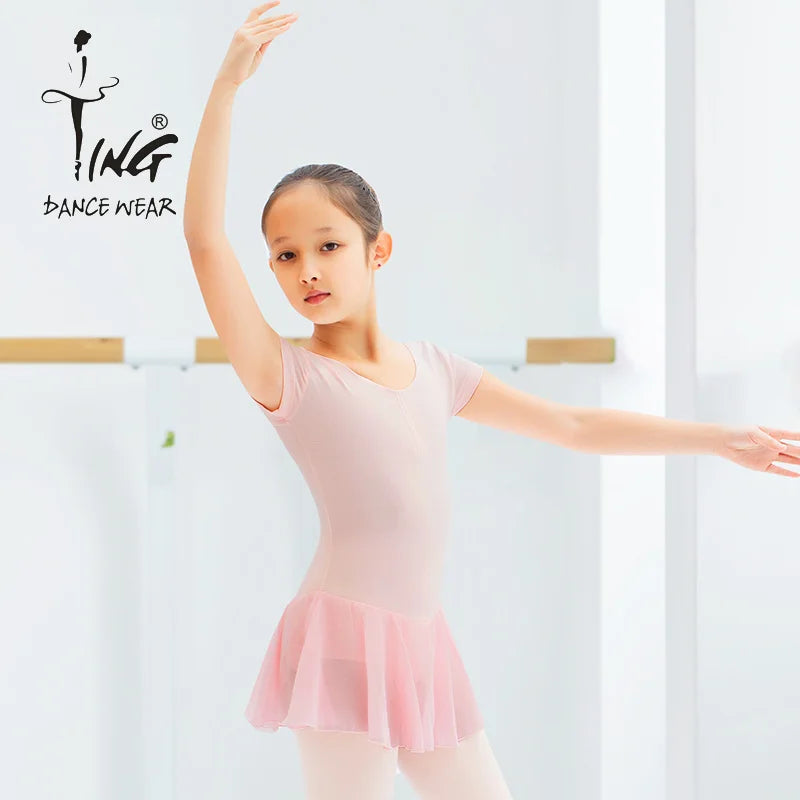 Children's Comfortable Round Neck Short Sleeve One-piece Skirt Ballet Dance Performance Costume Leotard for Kids