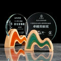 Personalized Orange Green Acrylic with Wooden Stand Circle Crystal Trophy MH-J0463