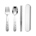 Portable Stainless Steel 316 Metal Cutlery Set Cute Silver Dinnerware for Students Kids Flatware Including Chopsticks Spoon Fork