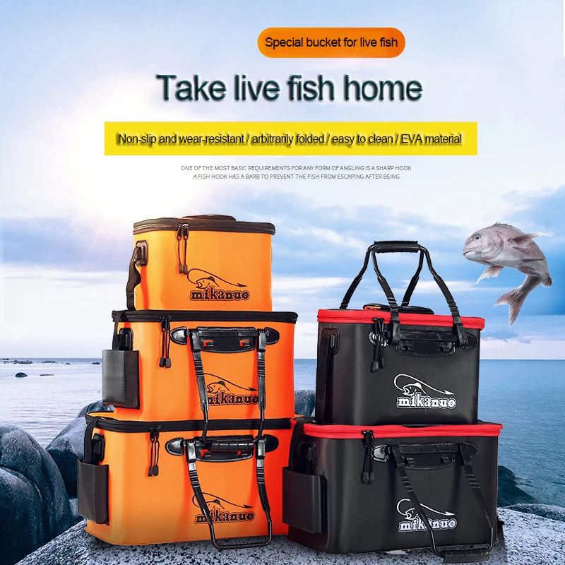 Custom Small MOQ RTS Foldable Waterproof Fishing Bucket-Live Fish Container Outdoor EVA Fishing Bag for Fishing