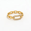 Joolim Jewelry Wholesale 18K Gold Plated Hollow Link Chain Zirconia CNC Inlay Stainless Steel Ring for Women Ring