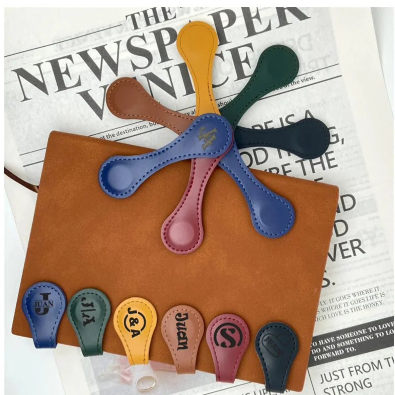 Personalized Engraved Monogram Bookmark Magnetic Leather with Love Theme for Book Lovers and Readers