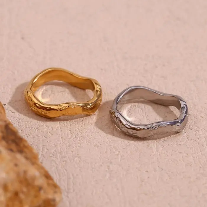 Fashion Jewelry Rings 18K Gold Plated Stainless Steel Wave Ring Jewelry Women YRS142