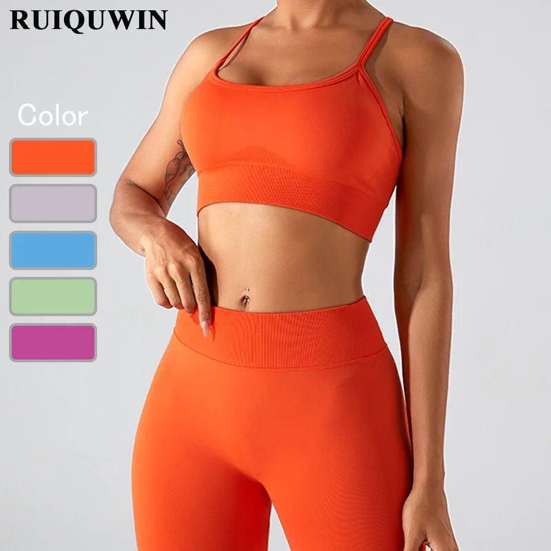 RUIQUWIN New Arrival Women Yoga Backless Yoga Bra Quick Dry Gym Fitness Nude Feeling Running Ladies Sports Bra