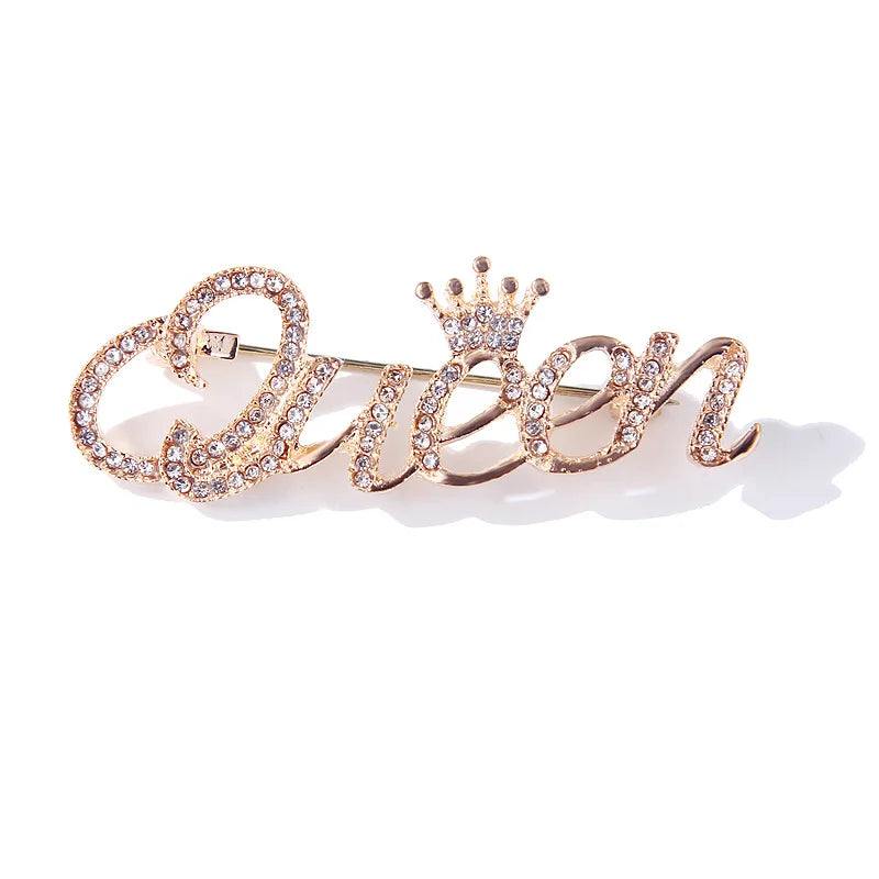 Women Garment Clothing Suit Accessories Diamond Rhinestone Brooches in Bulk Brooch Pin Letter Crown Queen Brooch