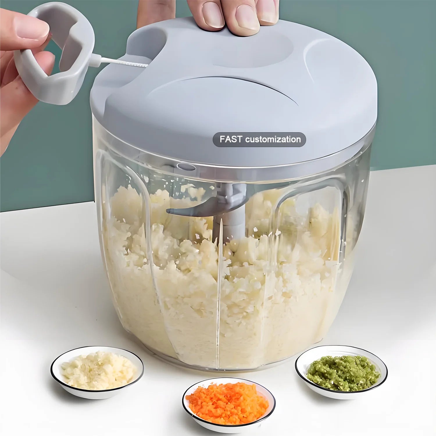 HOT Manual Food Process Vegetable Chopper Garlic Press Portable Hand Pull String Garlic Mincer 500ml 900ml Cutter Garlic Chopper