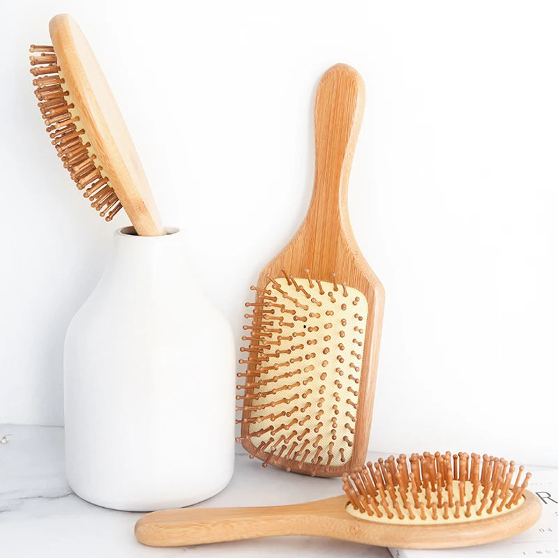 OME Eco-friendly Bamboo Hair Brush Set Detangling Hair Brush Bamboo Paddle Hair Brush with Private Logo
