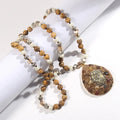 New Bohemian 8mm Pic Jasper Natural Stone Crystal Glass Knot Necklace Rhinestone Chip Tourmaline Pyrite Drop Pendant Necklace