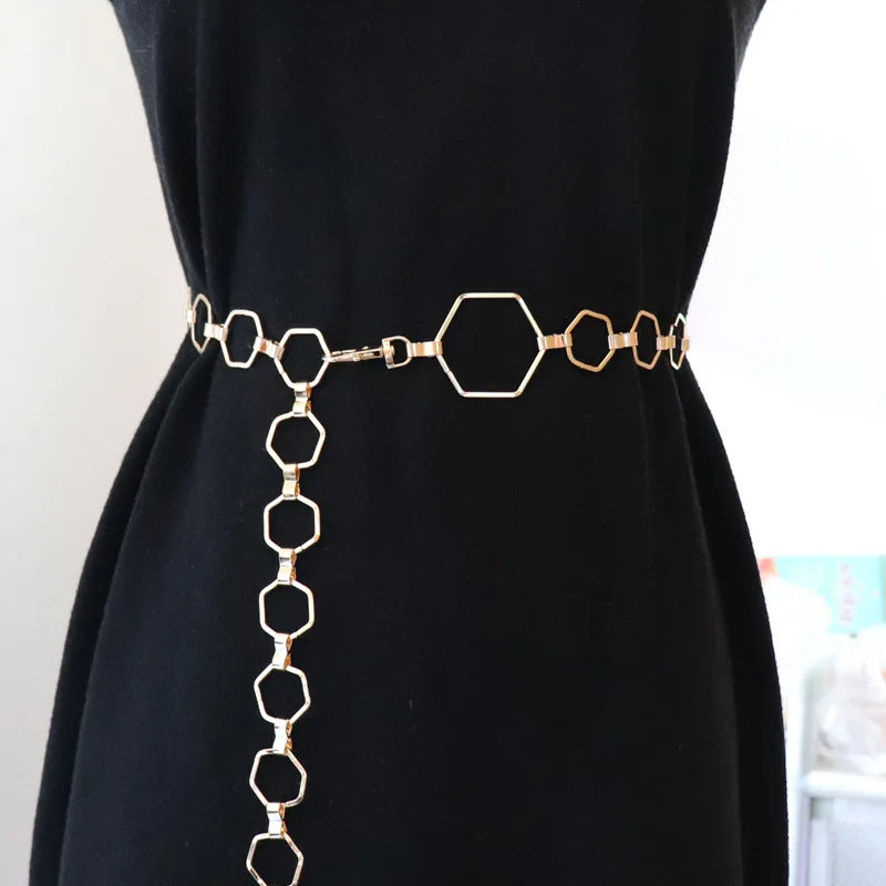 Metallic Hexagonal Belt Ladies Shirt Dress Decorative Waist Chain Fashion Go Go Suit Jacket Sweater Belt