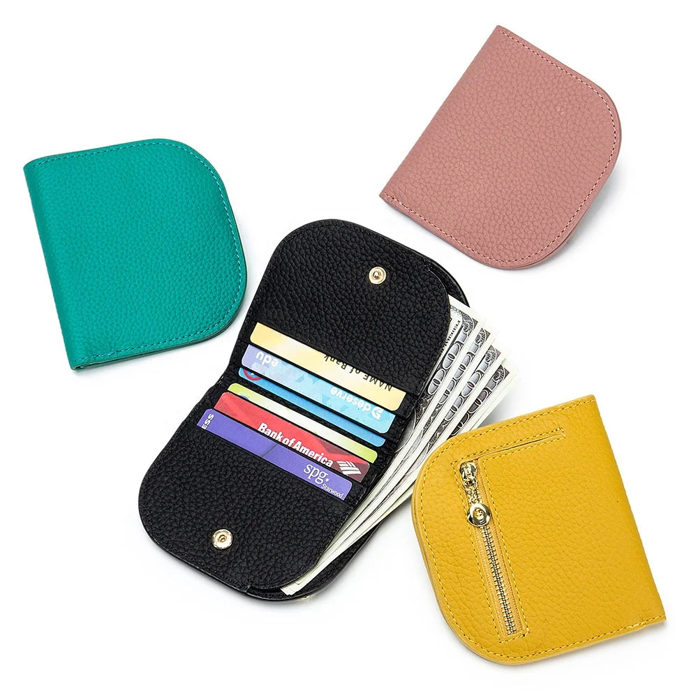 Wholesale Low MOQ Custom Small Ladies Coin Purse Bifold Slim Minimalist Pebbled Genuine Pure Leather Wallets for Women