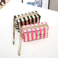 New Design Shiny Strip Printed PVC Cosmetic Bag Makeup Pouch with Portable Wholesale Toiletry Bag for Gift