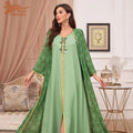 Muslim Eid Fashion Two Piece Rhinestone Flower Print Open Abaya Long Dress Arabic Clothing for Women Long Dress Abaya Robe