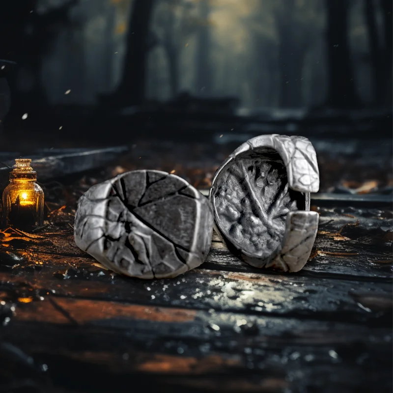S925 Silver Cracked Viking Retro Hiphop Ring Unisex for Engagement Party Anniversary Silver & Rhodium Plated