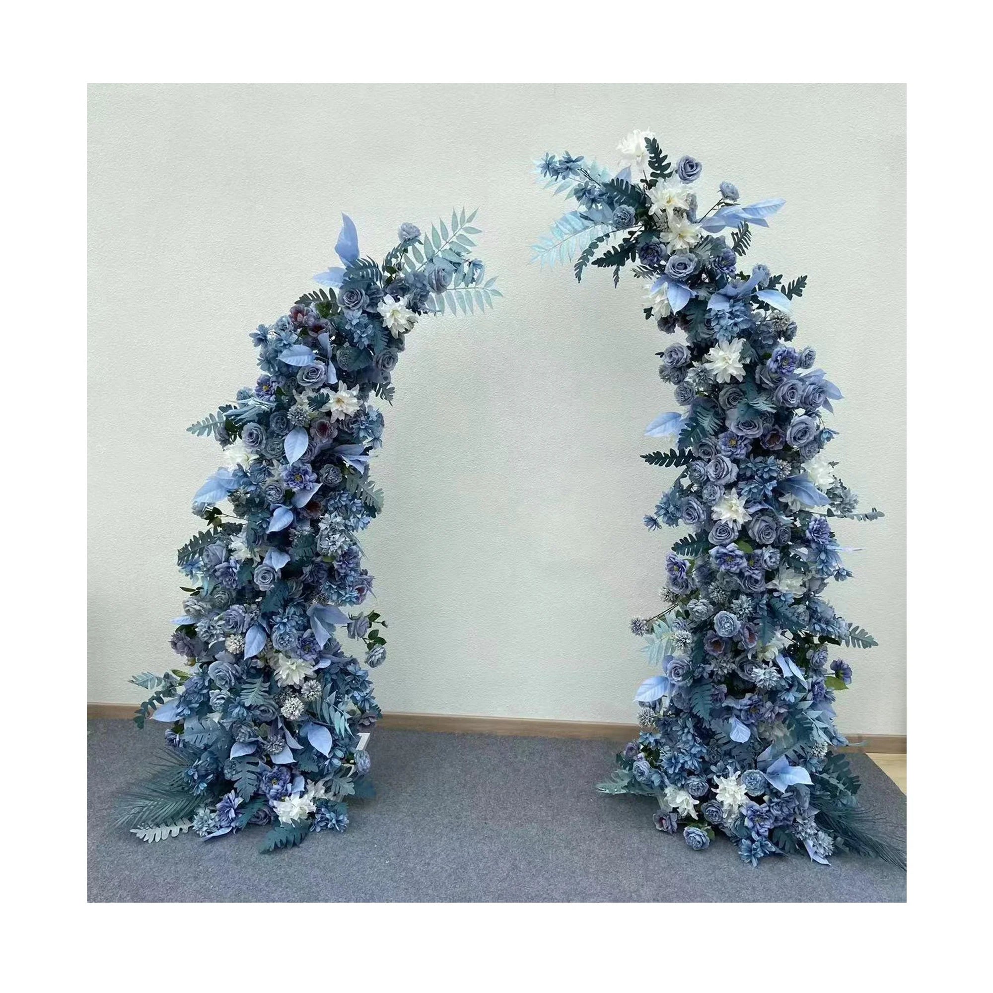 Led Blue pink Green Leaf Artificial Rose Flower Red White Hydrangea Fake Floral Horn Flower Arch Backdrop for Wedding Decoration