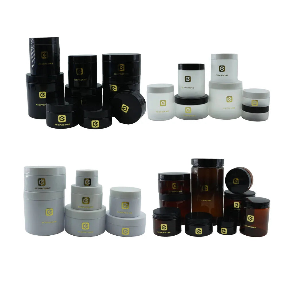 30ml 50ml 100ml 120ml 150ml 200ml 250ml 300ml 500ml White Black Amber Plastic PET Cosmetic Jars with Lids for Cosmetics F888
