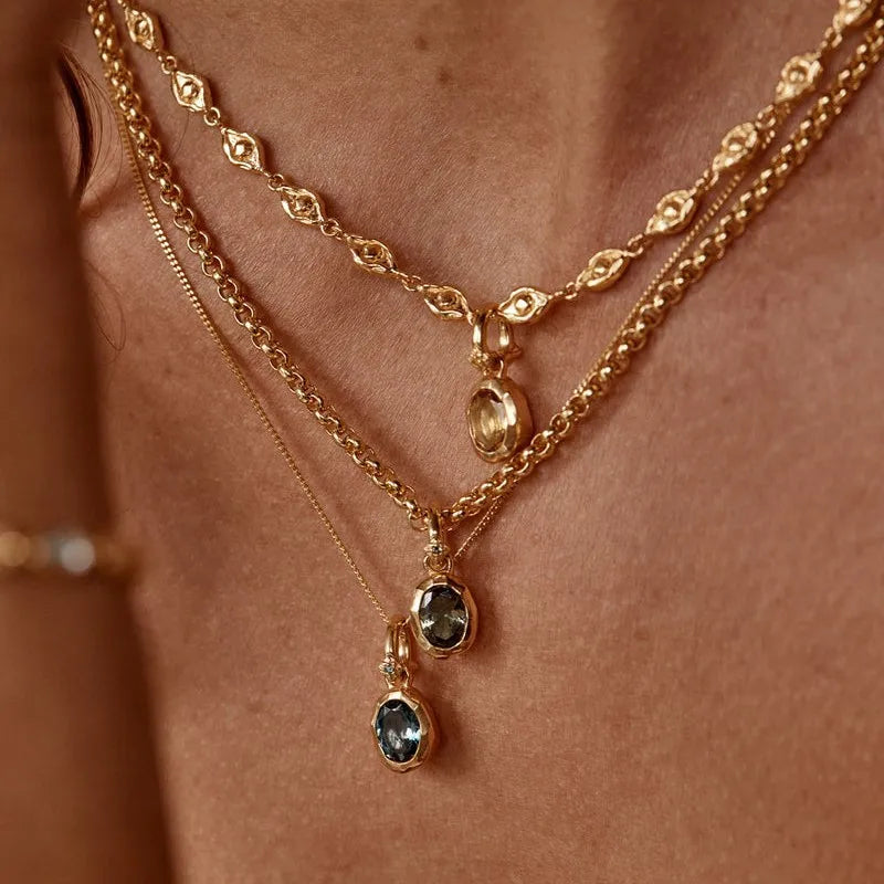 Lateefah Hot Sale DIY Vintage Gold Classic Style Copper 12 Months Birthstone Pendant Necklace