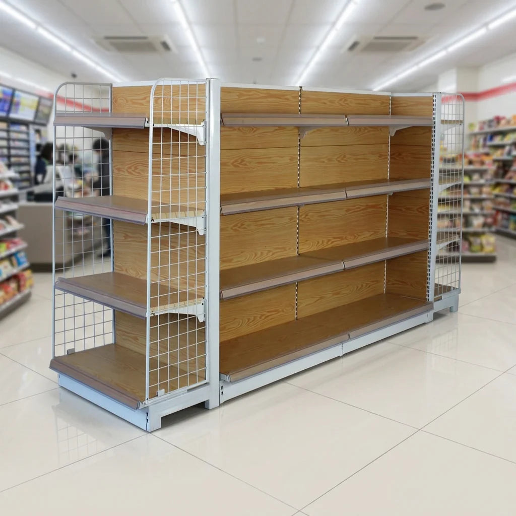 Cheap Metal Single-Sided Heavy Duty Freestanding Retail Grocery Supermarket Display Shelf Beautiful Useful Shop Merchandise Rack MegaBDM