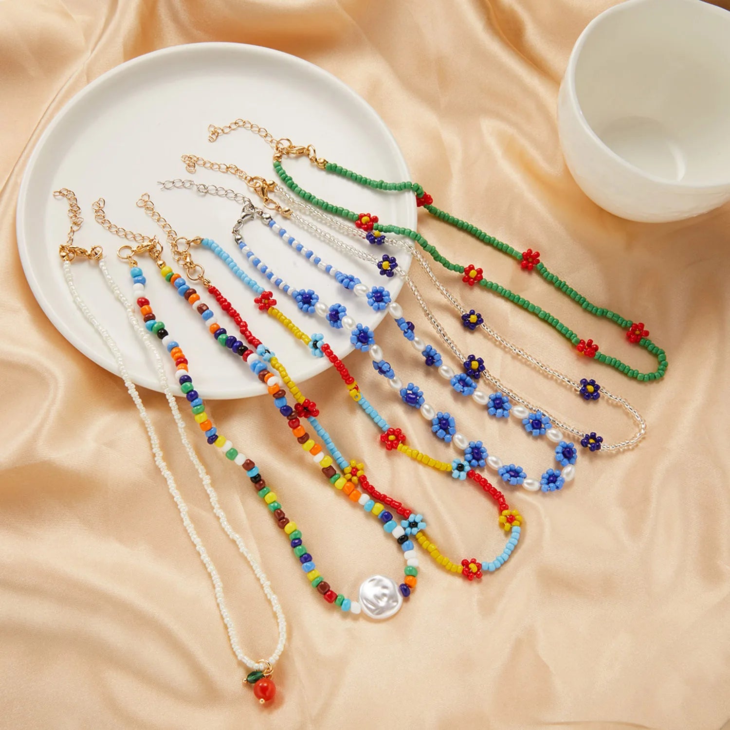 INS Flower Beads Necklace Handmade Trendy Pearl Beaded Necklace for Women Choker Y2K Accessories Miyuki Bead Necklaces With Card
