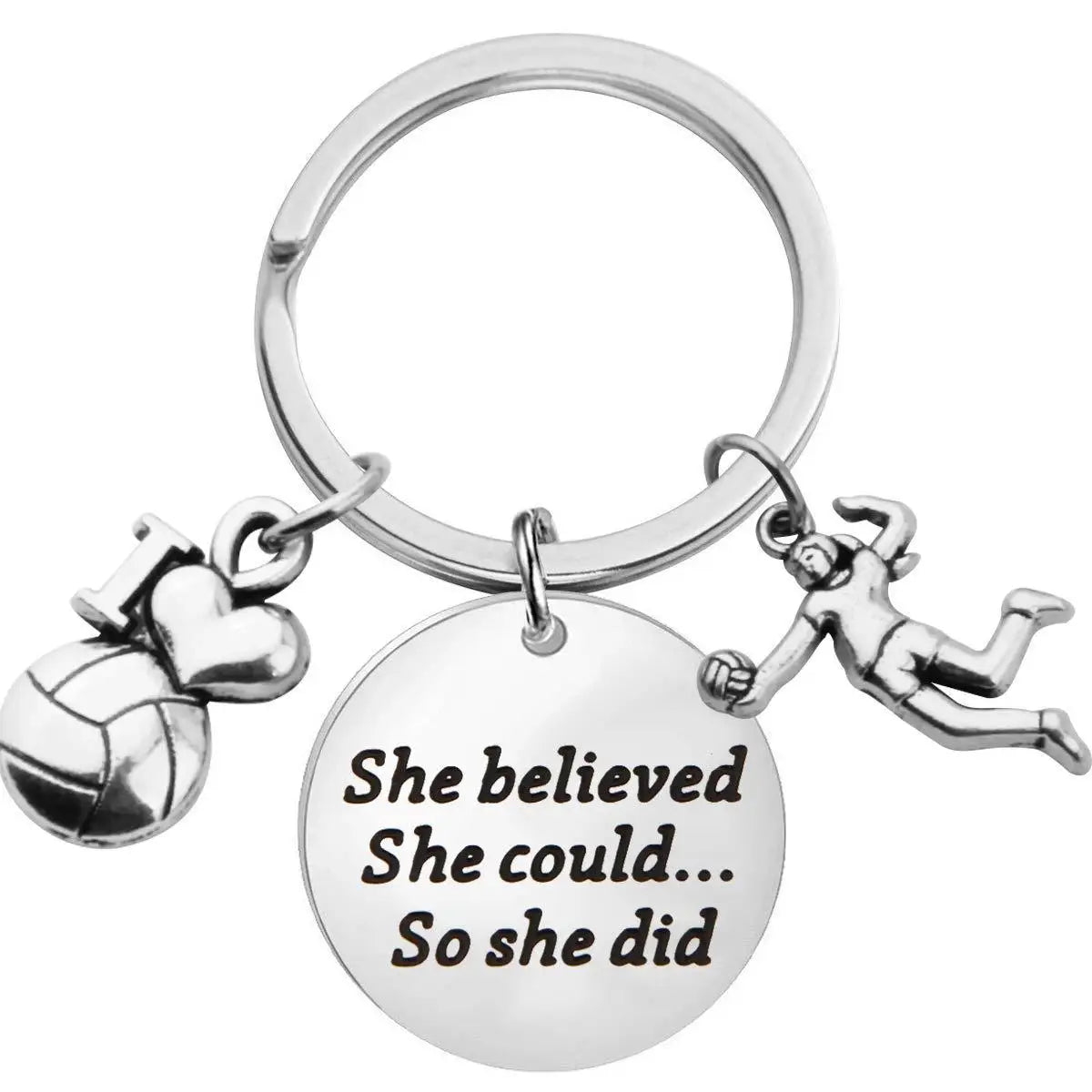 Stainless Steel I Love Heart Volleyball She Believed She Could so She Did Charm Key Ring Gift for Player Coach Pendant Key Chain