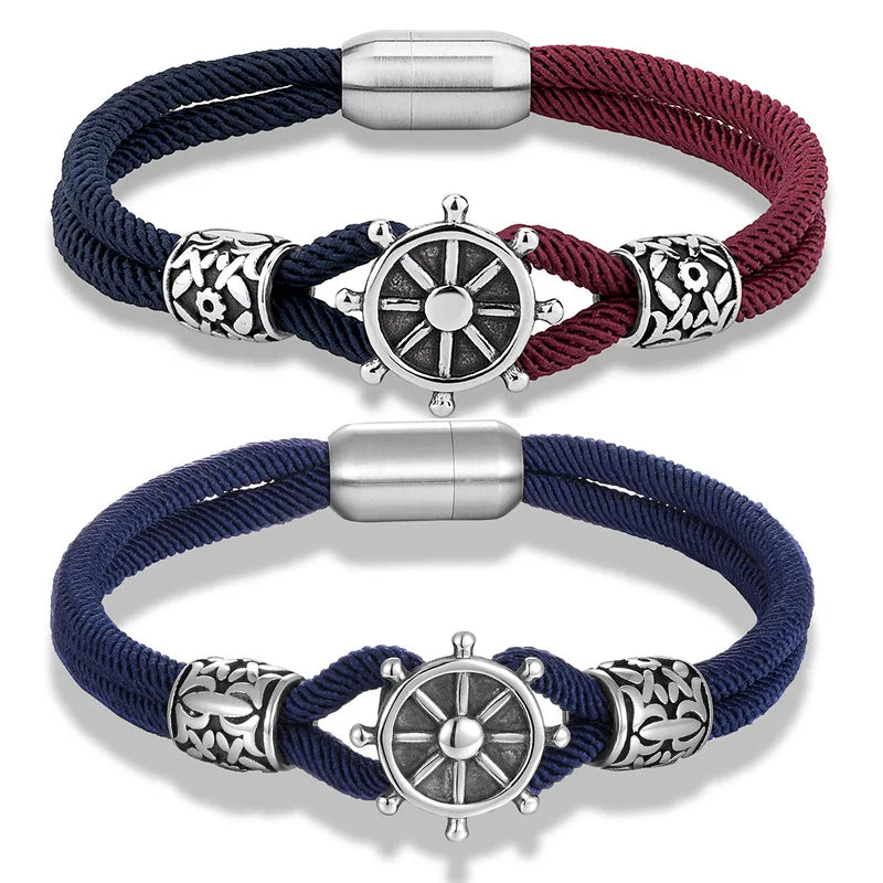 Handwoven Men's Double Layer Bracelets Punk Rock Hip Hop Jewelry Compass Bracelet Viking Nautical Rope Marine String Bracelet