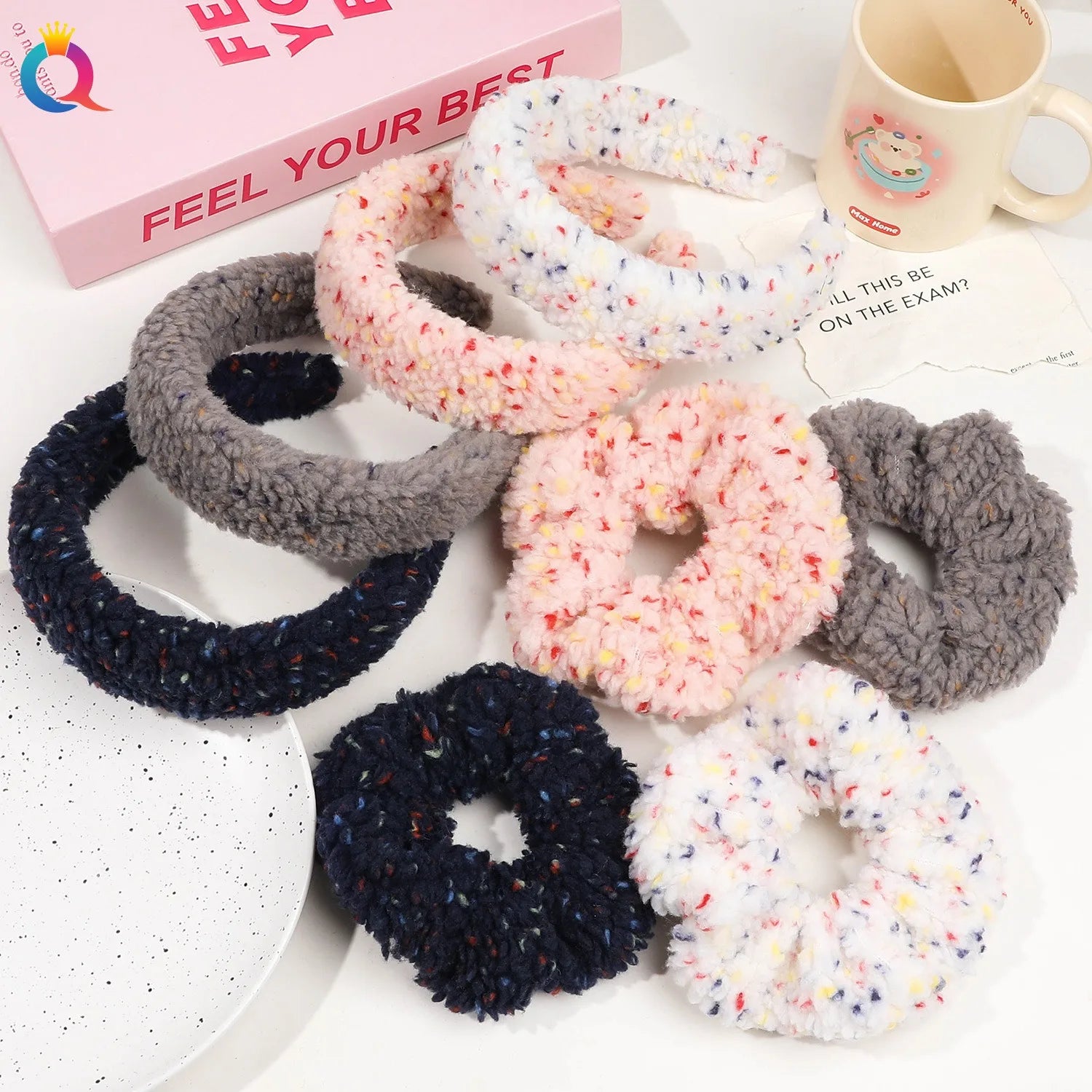QIYUE Autumn and Winter Lamb Wool Headband Large Intestine Circle Colored Dot Teddy Hair Headband Women's Hair Accessories