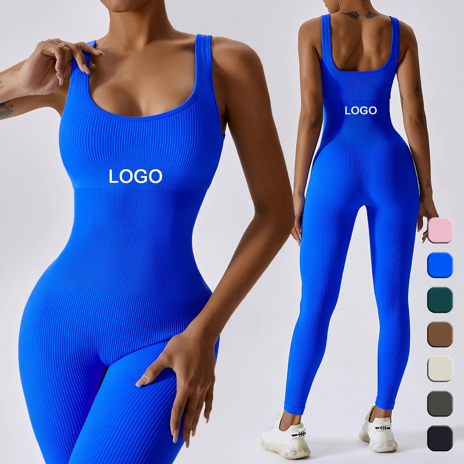Autumn Seamless Ribbed Workout Jumpsuit for Women Fitness Bodysuit Gym Training Playsuit