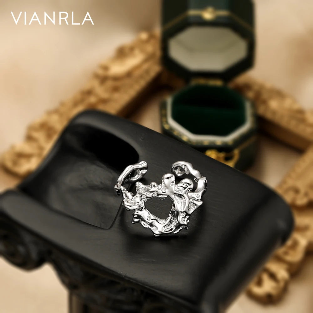 VIANRLA White Gold Plated Rings Jewelry Hollow Out Ring 925 Sterling Silver Round Hollow Rings