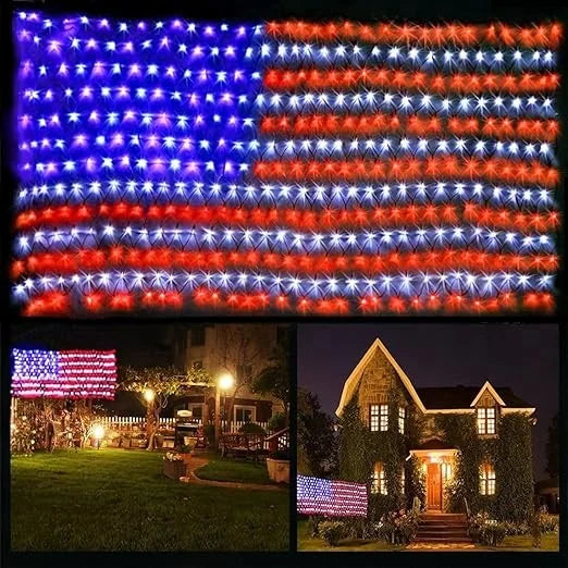 American Flag Net Light Super Bright LEDs Net Light for Independence Day July 4th Yard Garden Patio Yard Holiday Decoration
