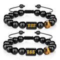 G1553 2022 New Arrival Stone 10mm Tiger Eye Bead Bracelet Adjustable Braided Rope 000-999 Angel Number Bracelet for Couple