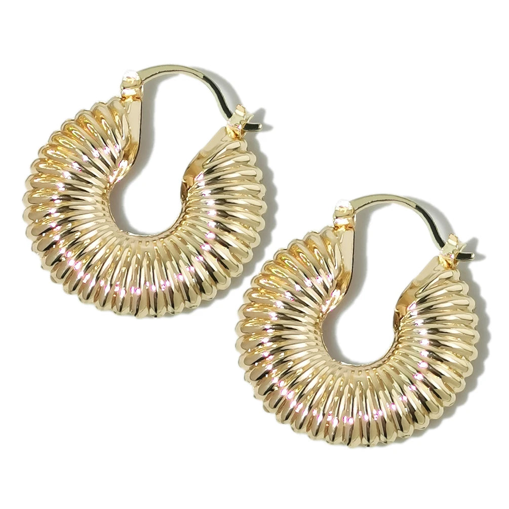 European and American Stripe Pattern Fashionable and Versatile kc Gold Drop Earrings INS Charm Earrings Big Metal Earrings