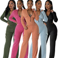 New Arrival High-rise Zipper Long Sleeve Wide-leg Overnight Party Bodysuit Pant Jogger Set