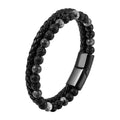 New Multilayer Stainless Steel Magnetic Clasp Leather Bracelet Braid Leather Lava Volcanic Stone Bead Bracelet for Men OT-162