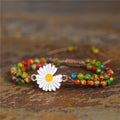 YueTong Classic Daisy Charm Macrame Bracelet Green Jasper Natural Stone Braided Bracelets Beaded Wrap Bracelet Women Jewelry