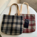 Retro Blended Woven Wool Check Large Capacity Check Bag Canvas Cotton All-purpose Shopping Tote Bag
