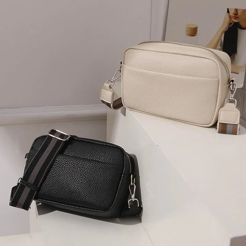 Trend Women's Bag 2023 New Solid Color square Striped Shoulder Strap PU Cross-body Single Shoulder Bag