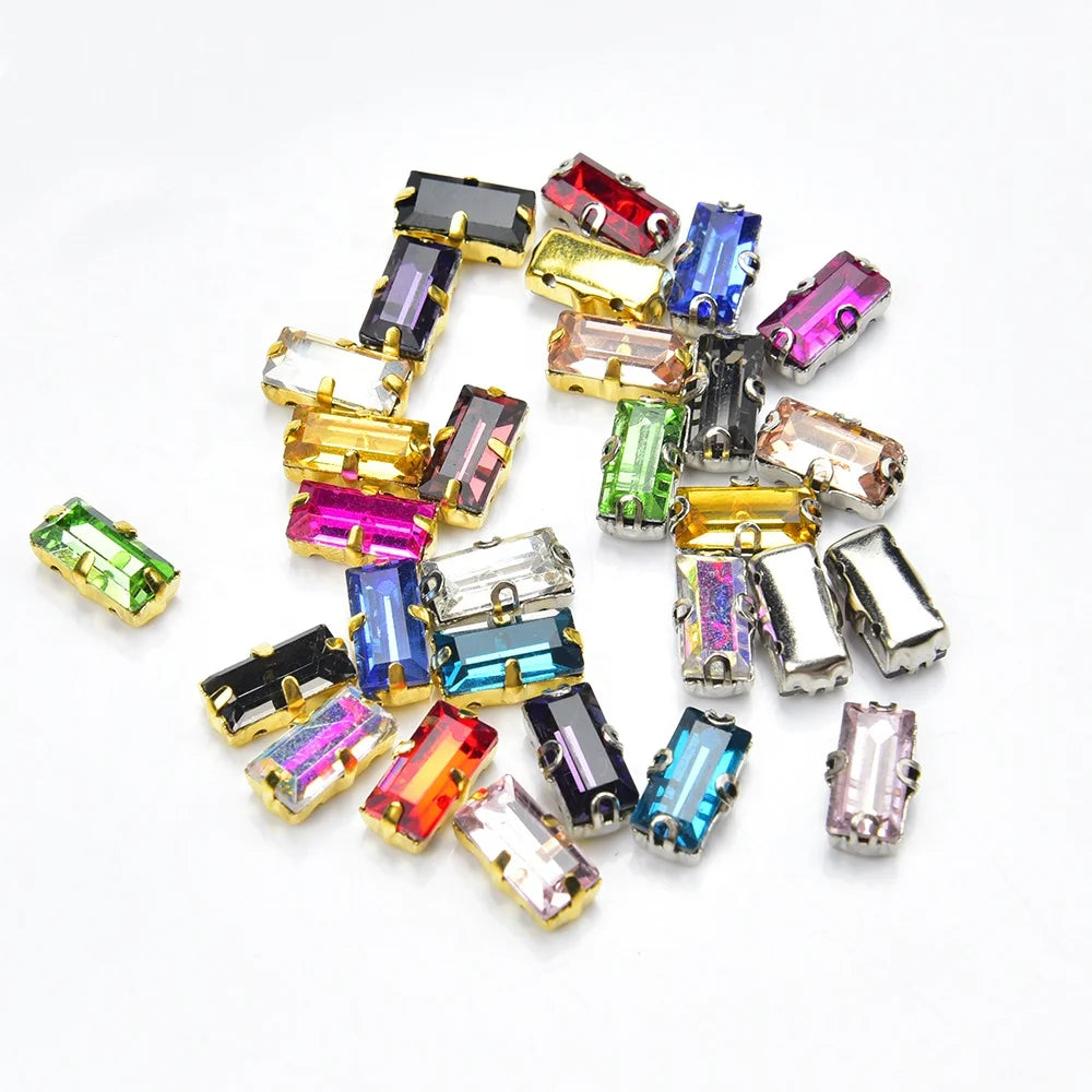 5*10mm Rectangle Rhinestones With Gold Silver Claw Setting Handmade Sew on Glass Crystal DIY Clothing Shoes Bags Accessories