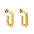 Chris April 316L Stainless Steel U-turn Half Side Zircon Crystals Stud Hoop Earrings