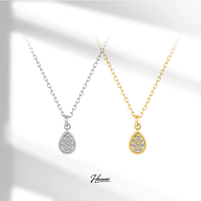 HOVANCI Waterproof Stainless Steel Twist Waterdrop Design Clear Cubic Zircon Pendant Necklace for Girls